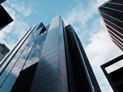 View of skyscrapers looking upward